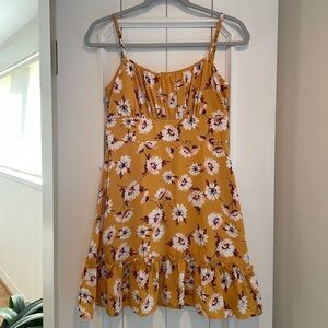 Adorable Gold Floral Spaghetti Strap Mini Dress, Size 5
